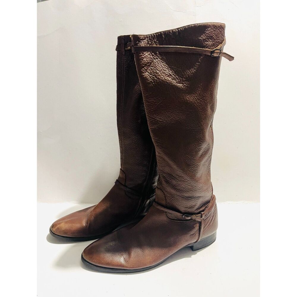 J. Crew Italy soft leather riding harness boots equestrian brown Zip up women 10